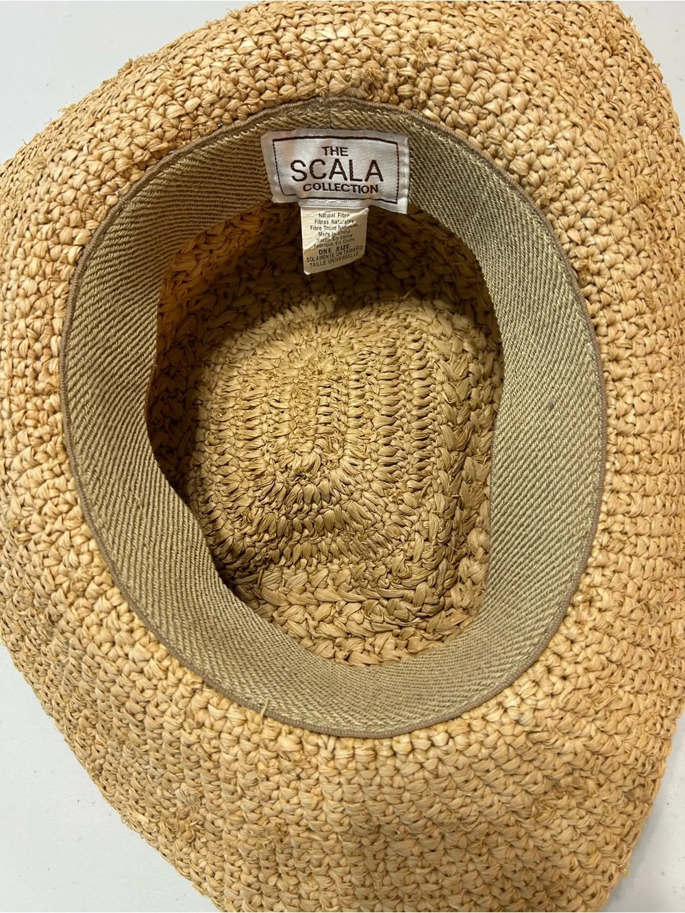 Scala women's crocheted raffia natural woven straw hat OS
